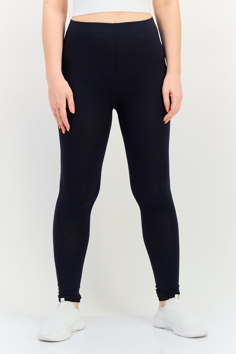 FOREVER 21 Women Solid 7/8 Length Leggings, Navy - Image 1